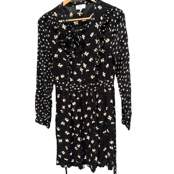 Patrons of Peace long sleeve black floral Tie front Dress floral whimsy Goth S - Picture 2 of 15